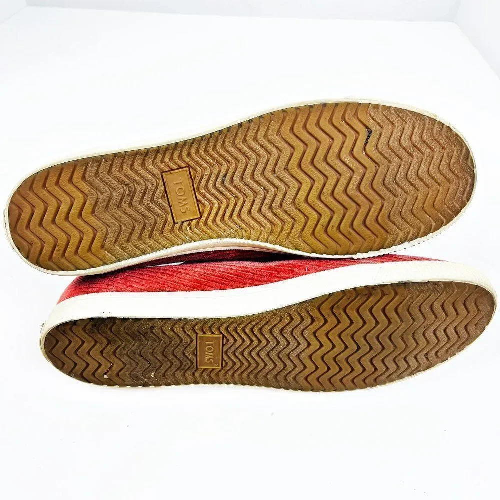 Toms Red Corduroy Retro Style Velvet Lace Up Textured Sneakers size 10